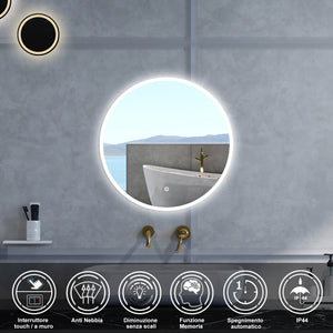 Specchio da bagno Rotondo con 120cm,Memoria, Antifog,Regorabile,Retroilluminato,doppio interruttore,