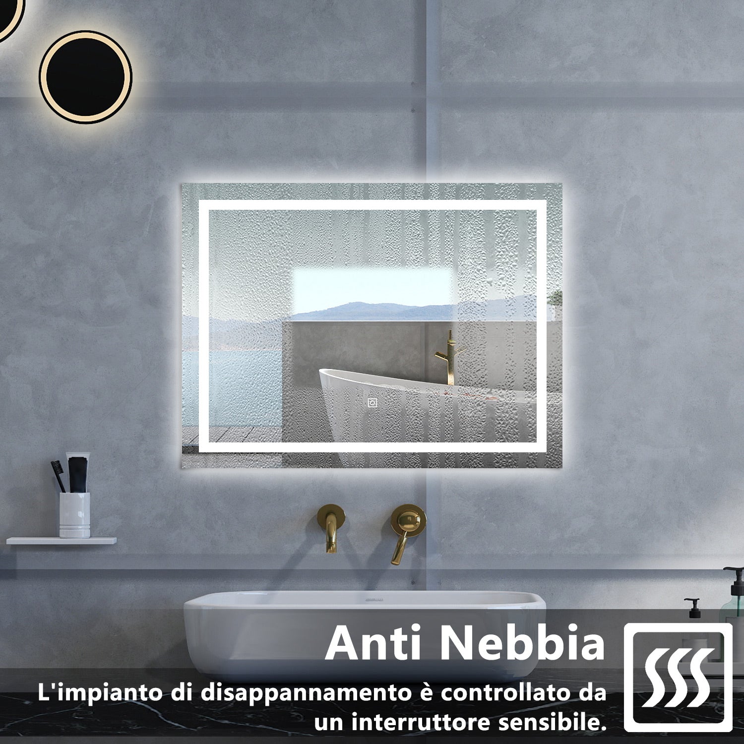 Specchio da bagno Rettangolare con 100x60cm,Memoria, Antifog,Regorabile,Retroilluminato,doppio interruttore,