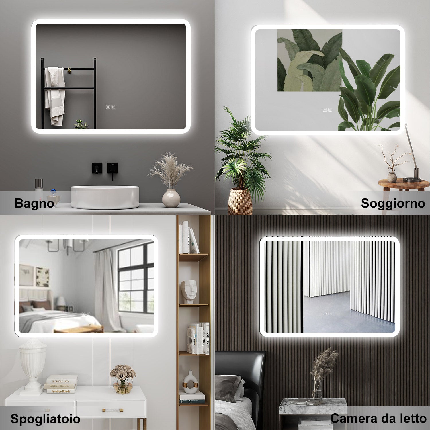 AICA Specchio da bagno  80 x 60 cm, dimmerabile, Blue tooth, Funzione Memoria, antiappannamento, 3 colori