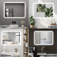 AICA Specchio da bagno  80 x 60 cm, dimmerabile, Blue tooth, Funzione Memoria, antiappannamento, 3 colori