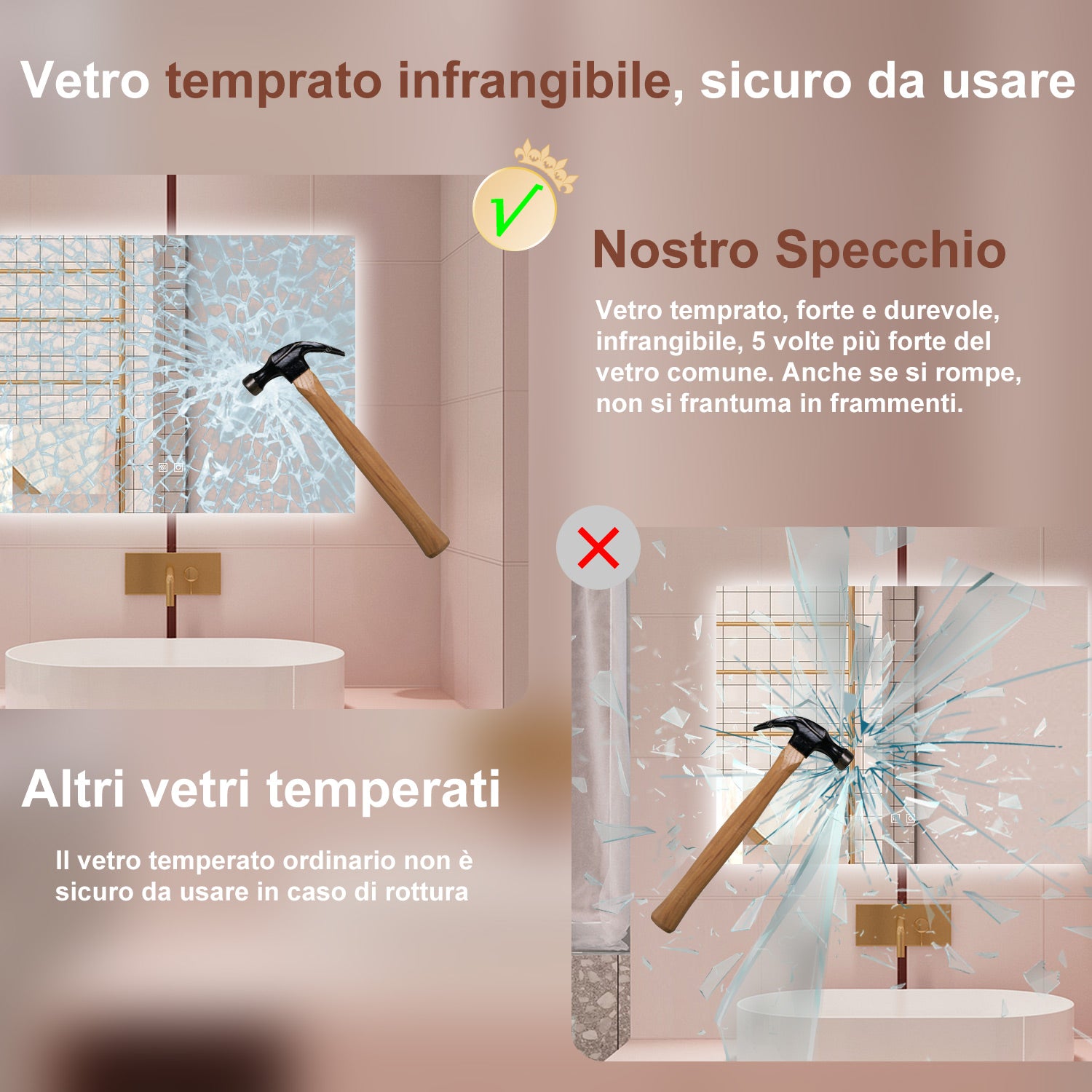 AICA Specchio da bagno 90 x 70 cm, dimmerabile, Funzione Memoria, antiappannamento, 3 colori