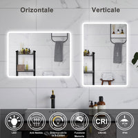 AICA Specchio da bagno  80 x 60 cm, dimmerabile, Blue tooth, Funzione Memoria, antiappannamento, 3 colori