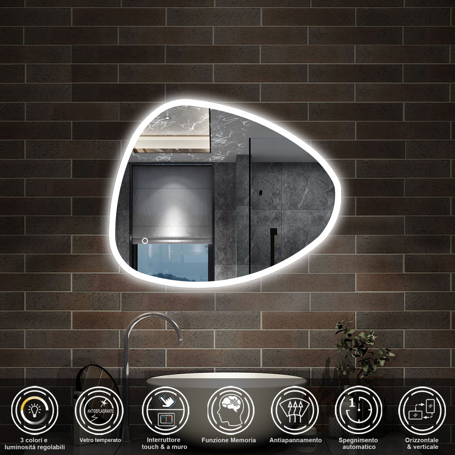 80 x 650 cm,AICA Specchio da Bagno LED con Luce, 3 Colori Regolabili,memoria, antiappannamento,CRI>90,autospegnimento