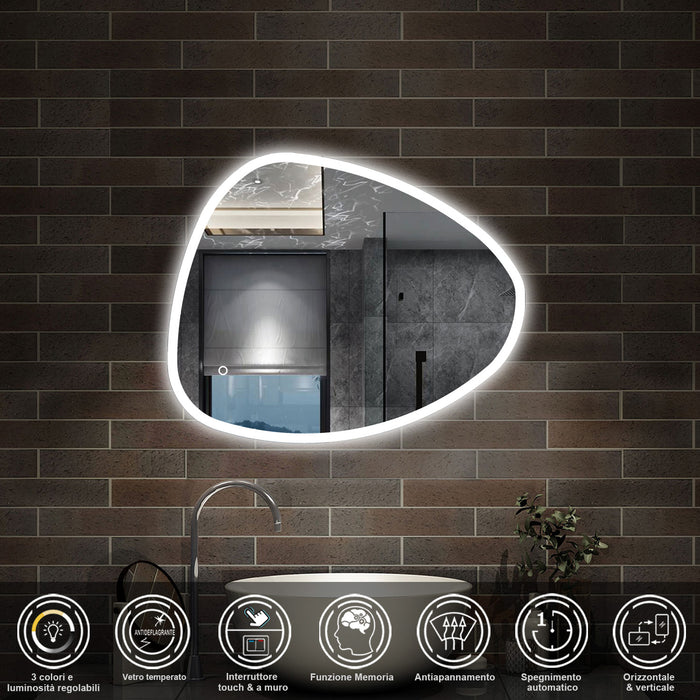 80 x 650 cm,AICA Specchio da Bagno LED con Luce, 3 Colori Regolabili,memoria, antiappannamento,CRI>90,autospegnimento