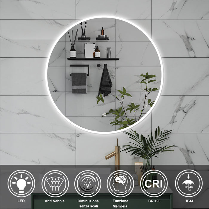 AICA Specchio da bagno 100 x 100 cm, antiappannamento, dimmerabile, interruttore touch, Funzione Memoria