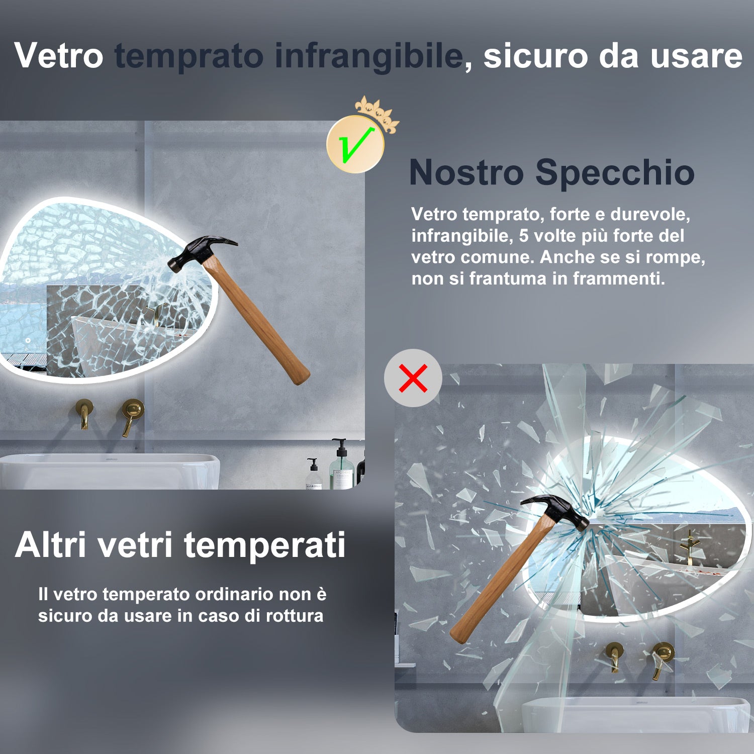 Specchio da bagno Asimmetrico con 80x650cm,3 colori,Memoria, Antifog,Regorabile,Retroilluminato,doppio interruttore,