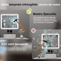 AICA Specchio da bagno  90 x 70 cm, dimmerabile, Funzione Memoria, antiappannamento, 3 colori