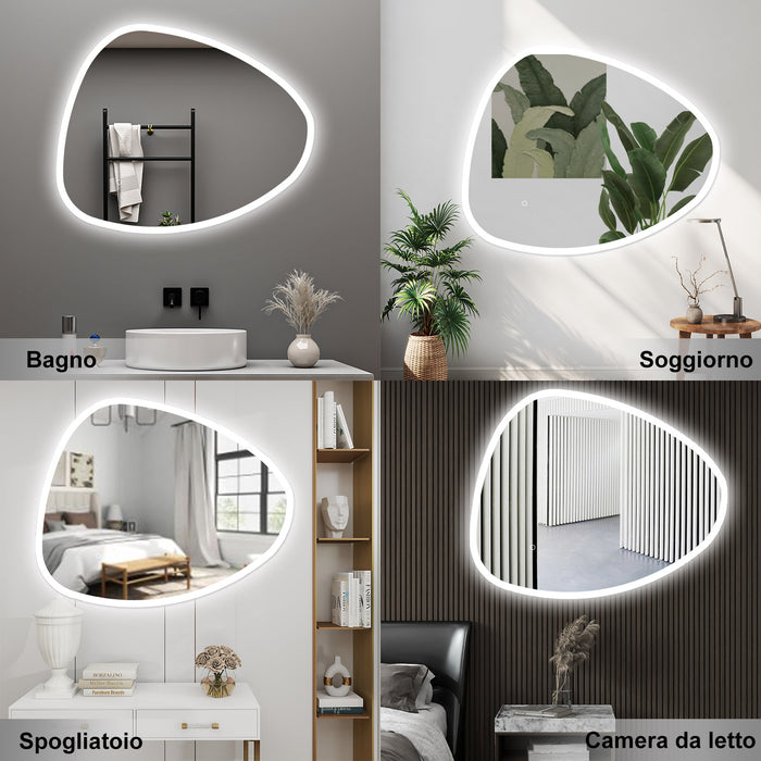 AICA Specchio da bagno  80 x 65 cm, dimmerabile, Funzione Memoria, antiappannamento, 3 colori