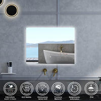 Specchio da bagno Rettangolare con 80x60cm,Memoria, Antifog,Regorabile,Retroilluminato,doppio interruttore,