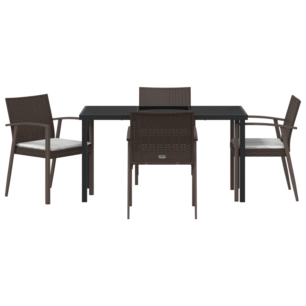 Set da pranzo da giardino 5 pezzi con cuscini marroni in polyrattan