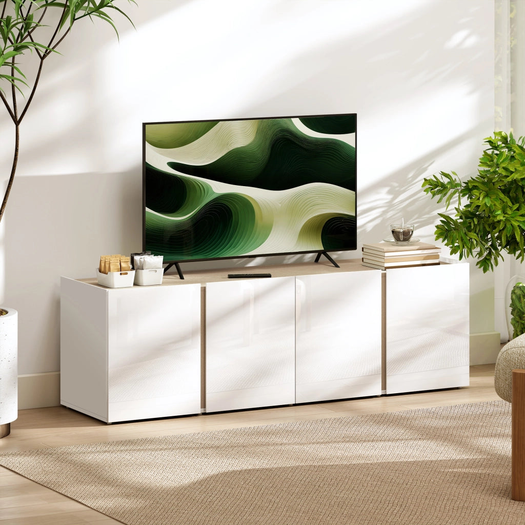 Mobile TV con 4 ante a chiusura ammortizzata, ripiano regolabile e passacavi ¨C zephmum ¨C 135x38x45 cm, bianco