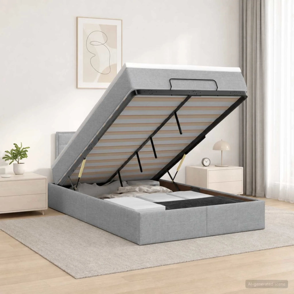 Letto Ottomano con Materasso e LED Grigio Chiaro 120 x 200 cm 3457979