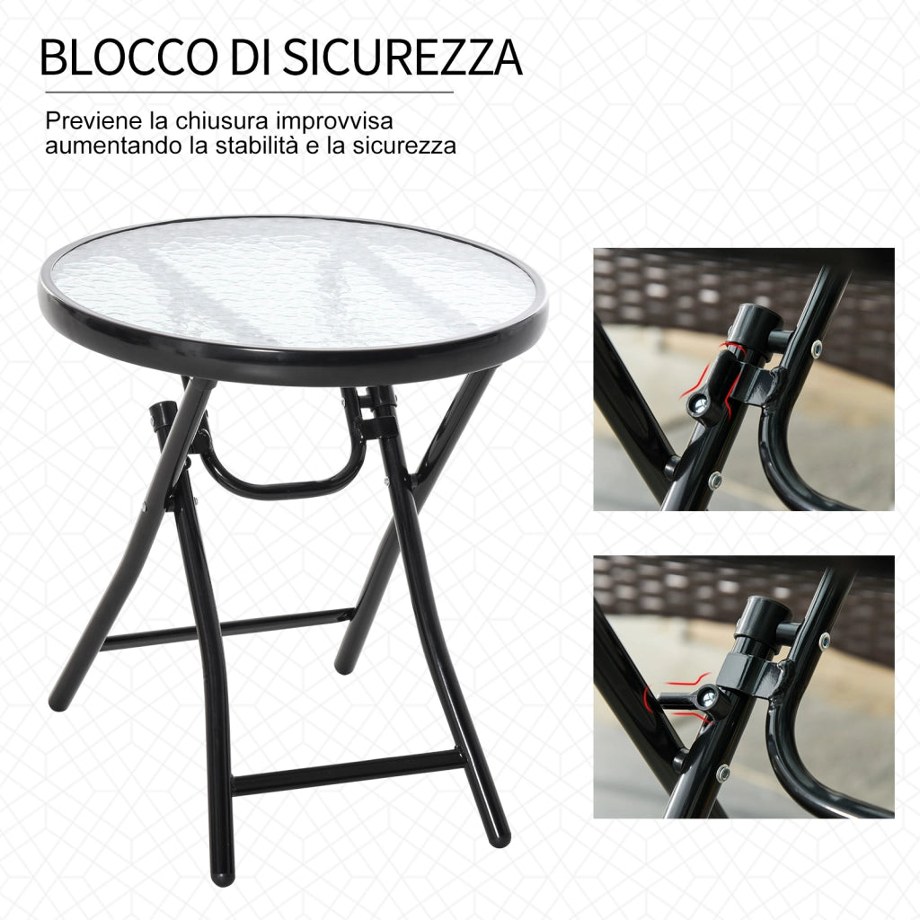 Tavolo da Giardino Pieghevole in Metallo e Ripiano in Vetro ¦µ45x50cm