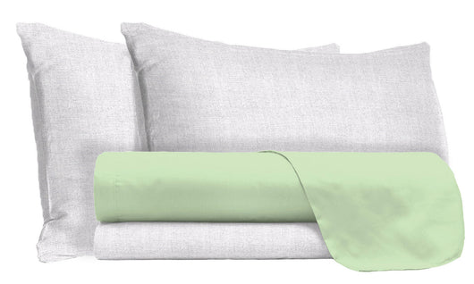 Set Lenzuola Singolo Sopra Sotto e Federe in Cotone Pistacchio