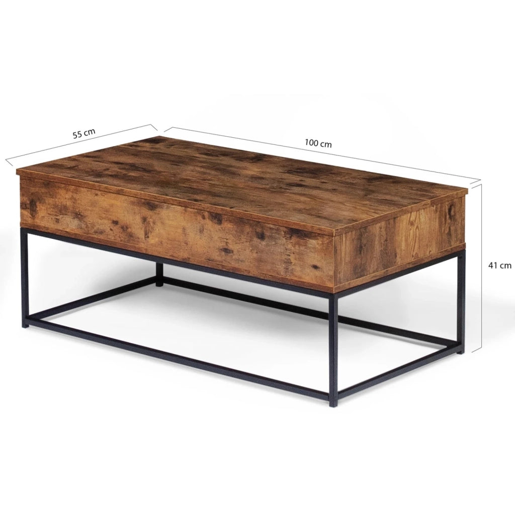 IDMarket - Tavolino DAYTON con piano sollevabile, effetto invecchiato, design industriale