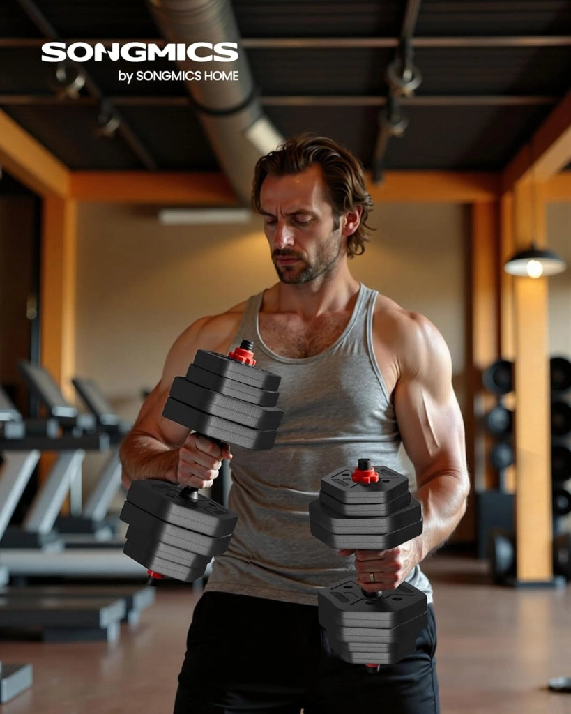SONGMICS Set di Manubri con Barra di Collegamento, Manubri Corti, Peso Esagonale per Allenamento, Fitness, Sollevamento Pesi a Casa, Palestra