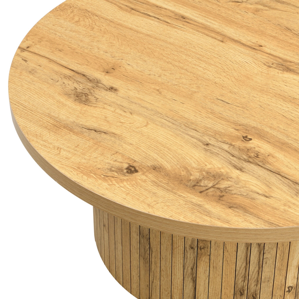 Set tavolini da salotto rotondi in MDF effetto legno naturale; 75x75x36 cm e 50x50x50;5 cm