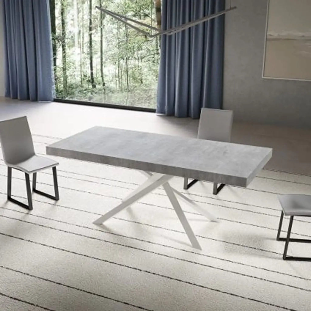 Tavolo allungabile 180/440x90 cm Niket colore cemento gambe bianche