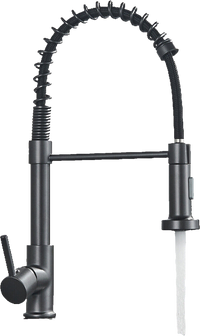 Bernd | Rubinetto cucina gastronomia con molla grigio titanio | flessibile in acciaio inossidabile |miscelatore ruotato di 360°Alta pressione 2 porte