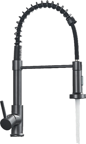 Bernd | Rubinetto cucina gastronomia con molla grigio titanio | flessibile in acciaio inossidabile |miscelatore ruotato di 360°Alta pressione 2 porte