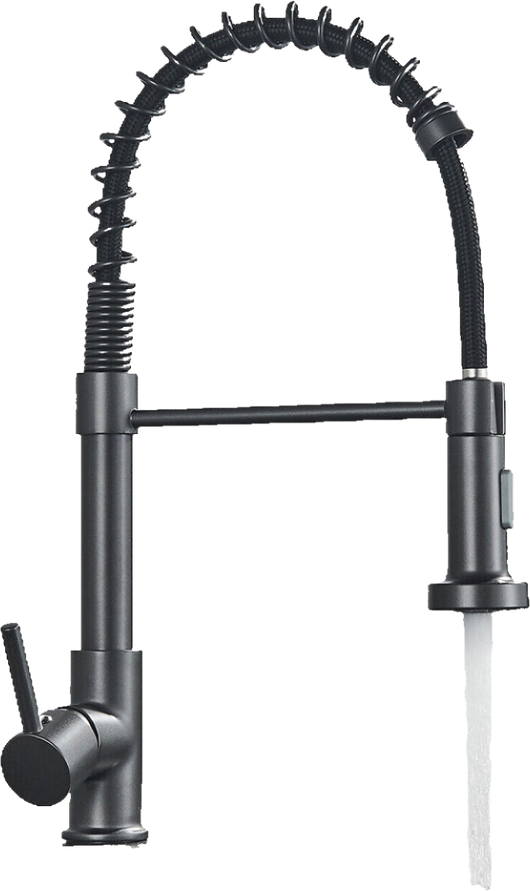 Bernd | Rubinetto cucina gastronomia con molla grigio titanio | flessibile in acciaio inossidabile |miscelatore ruotato di 360°Alta pressione 2 porte