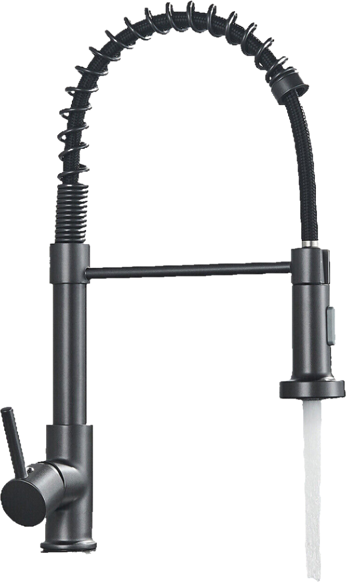 Bernd | Rubinetto cucina gastronomia con molla grigio titanio | flessibile in acciaio inossidabile |miscelatore ruotato di 360°Alta pressione 2 porte