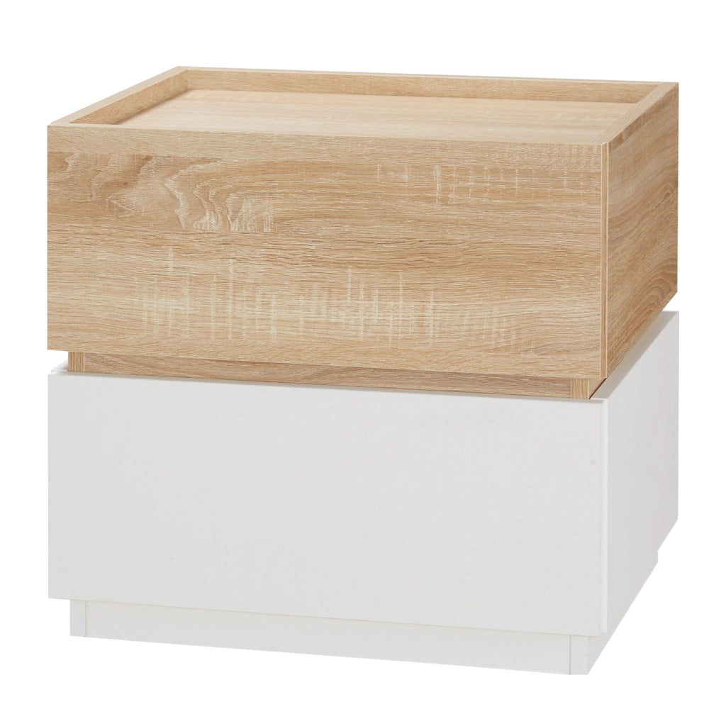 Comodino con 2 Cassetti ¨C Zephmum ¨C Bianco e Legno 50x40x47.5cm