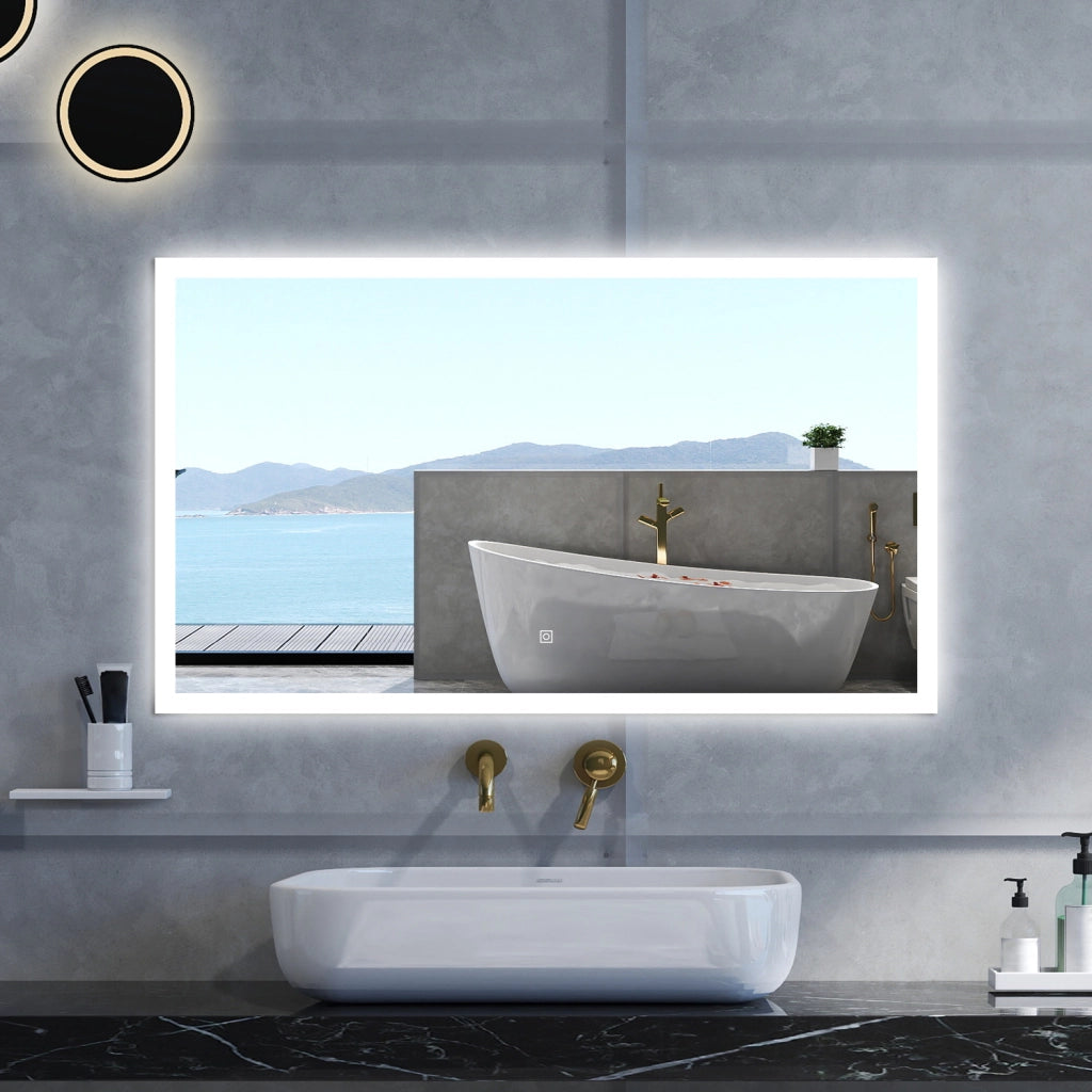 Specchio da bagno Rettangolare con 100x60cm,3 colori,Memoria, Antifog,Regorabile,Retroilluminato,doppio interruttore,