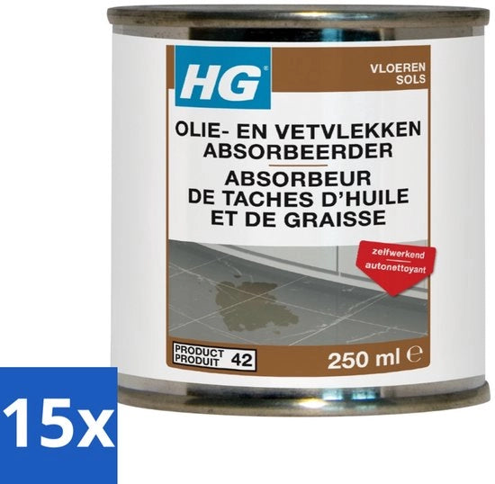 15 x Assorbente per macchie di grasso e olio per pietra naturale 250 ml - Eliminare macchie - Pulire la pietra naturale - Eliminare macchie di olio - Eliminare macchie di grasso - Pulire il pavimento
