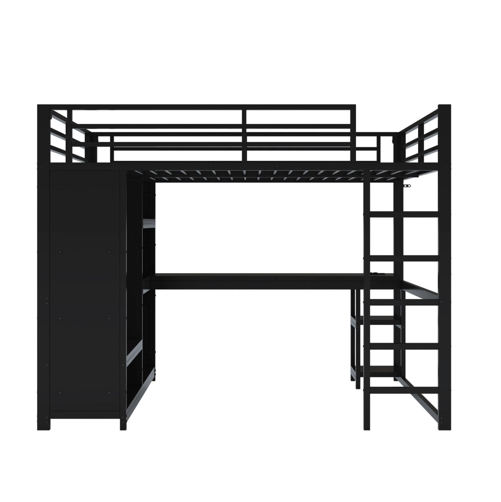 Letto a soppalco 160x200 in metallo con scrivania LED nero