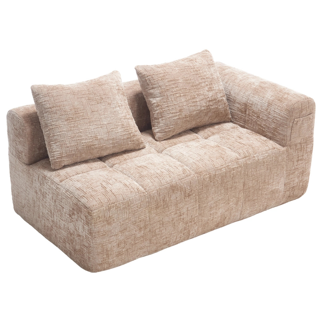 Divano 2 Posti con Tasche Laterali e Cuscino; Stile Chaise Longue; in Ciniglia; Cachi; 158 × 90 × 60 cm