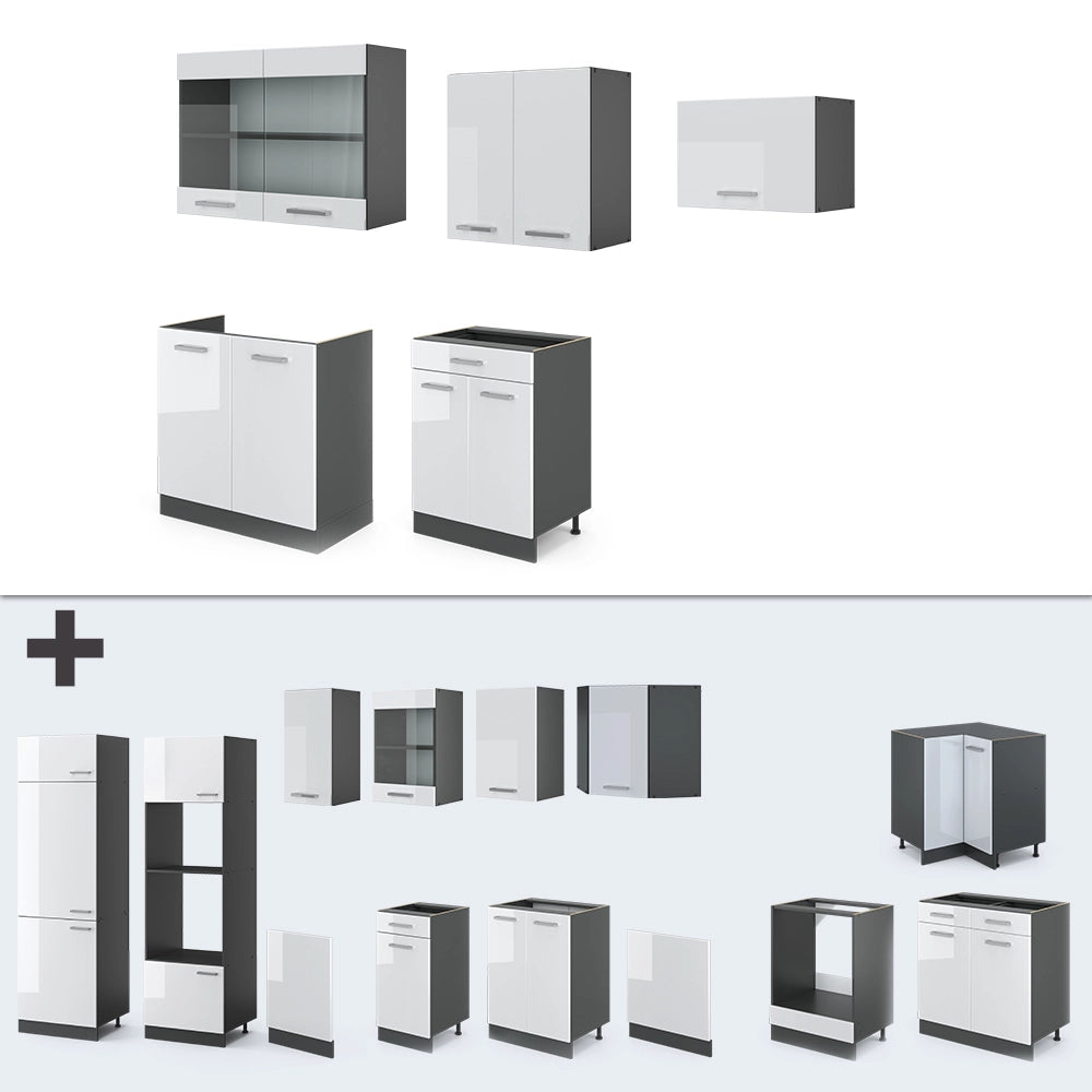 Vicco Cucina componibile Bianco lucido/antracite 200 cm , PL Rovere