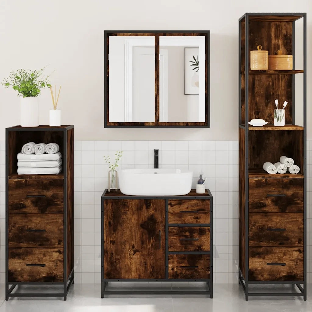 Set Mobili da Bagno 4 pz Rovere Fumo in Legno Multistrato 3301257