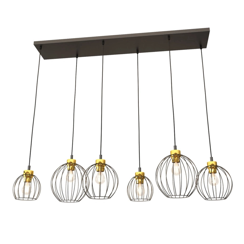 Lampada a sospensione Nando in acciaio nero e oro