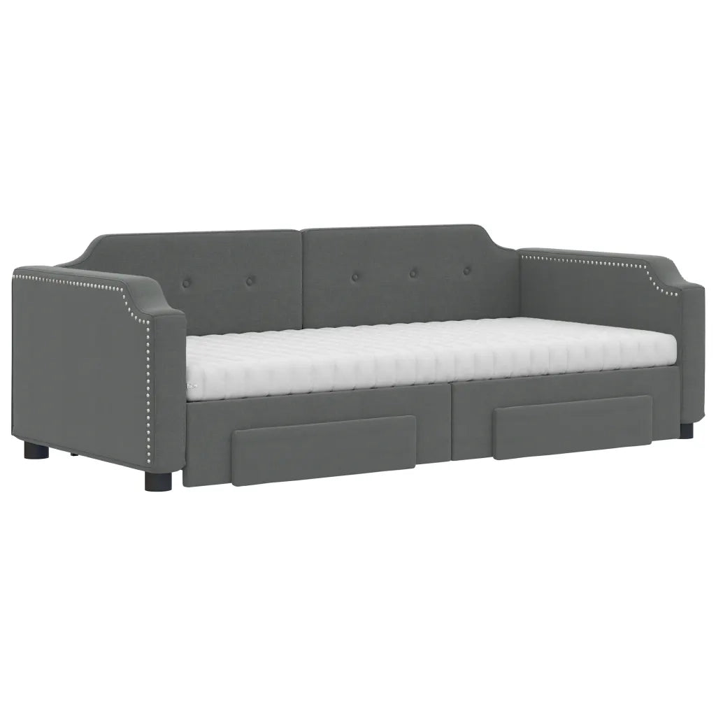 Divano Letto Estraibile Cassetti Grigio Scuro 90x200cm Tessuto 3197689