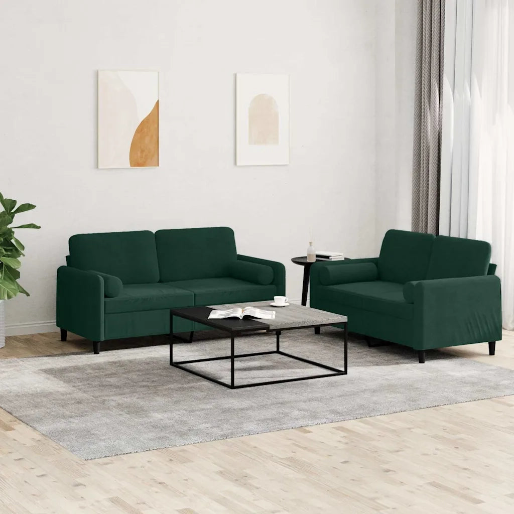 Set di Divani 2 pz con Cuscini Verde Scuro in Vellutocod mxl 130675