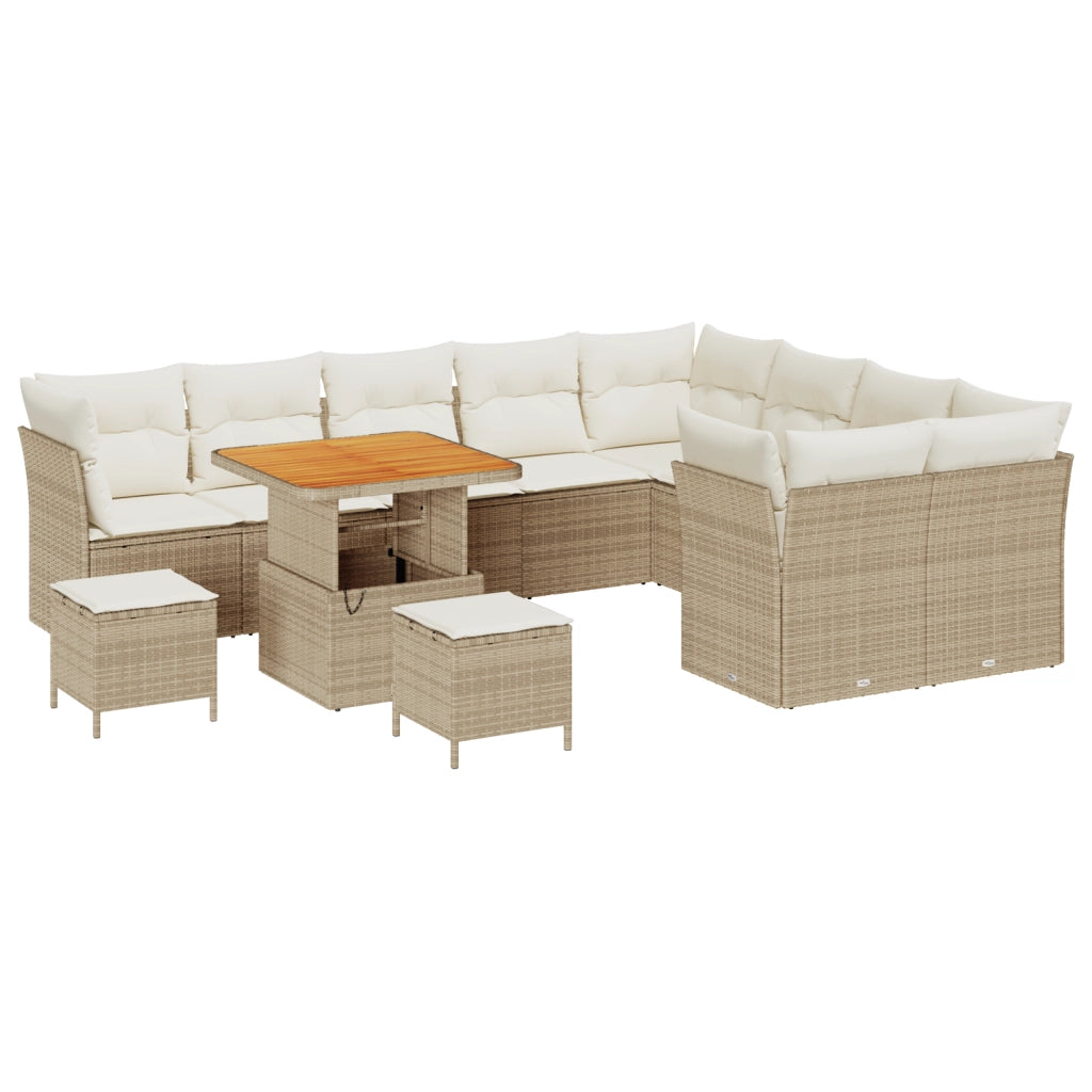 Set divani giardino  12 pezzi con cuscini beige in polyrattan