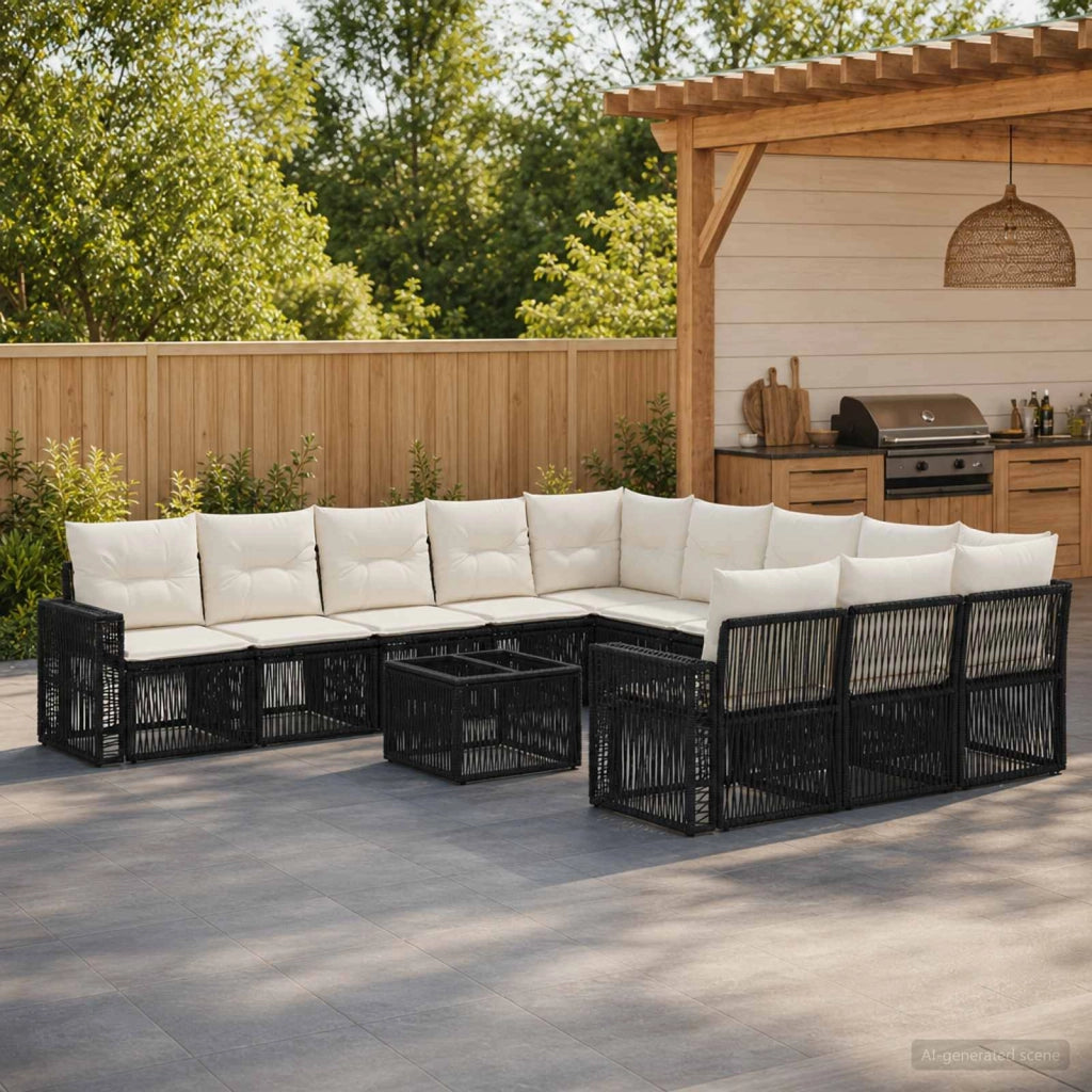 Set Divano da Giardino 12 pz Nero e Bianco Crema polyrattan 3435265