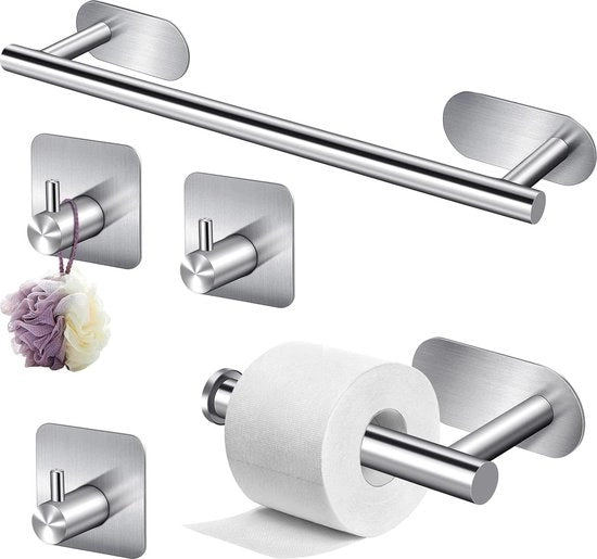 Supporto asciugamani - 5 pezzi - Accessori bagno - Hanger per asciugamani e supporto per carta igienica