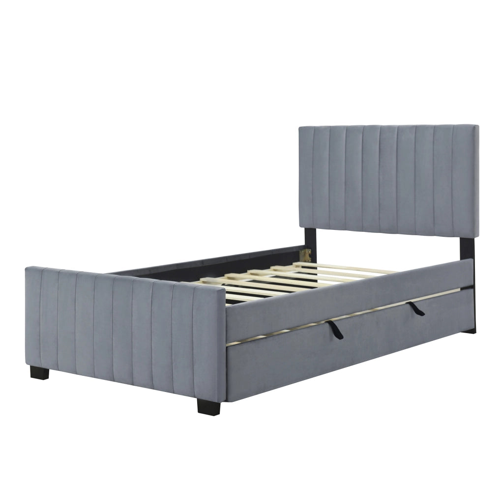 Letto imbottito 90x190 cm con letto estraibile in MDF, metallo e velluto grigio