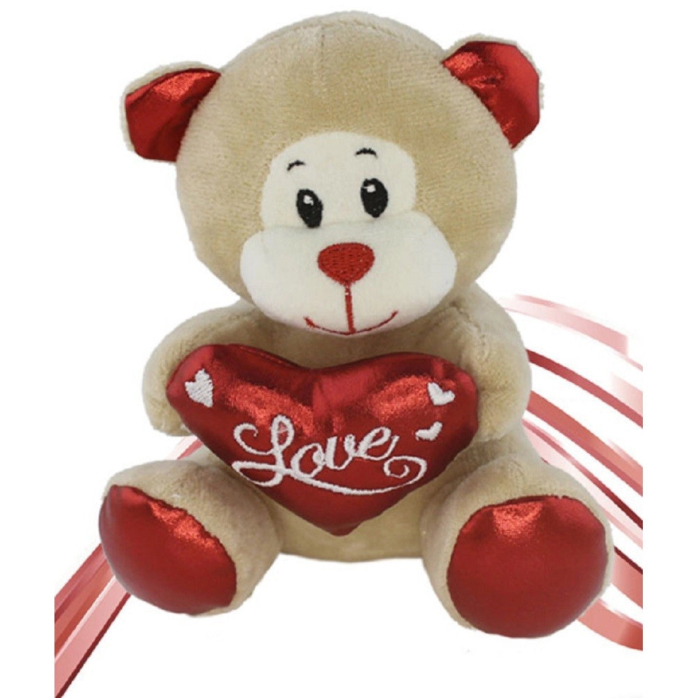 Trade Shop - Peluche Orsetto Con Cuore Scritta Love Lamè 16 Cm San Valentino 3 Col.ass. 93635 -