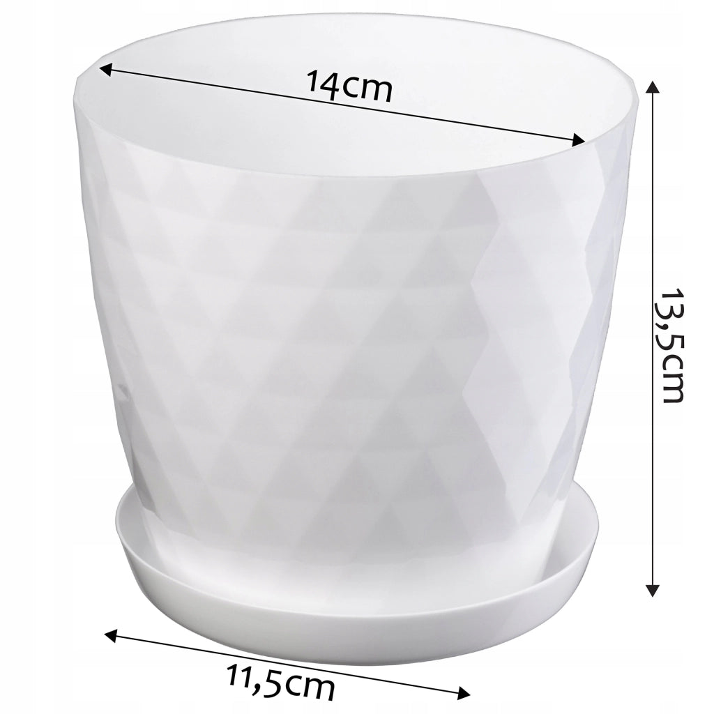 Vaso da fiori in plastica KADAX con supporto e coperchio, 14 cm, bianco.