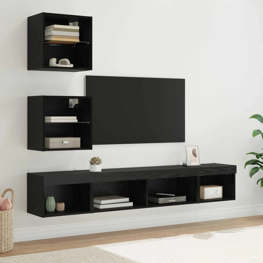 Mobile Porta TV con LED 5 pz-Credenza per TV Rovere Nero Legno multistrato 476630