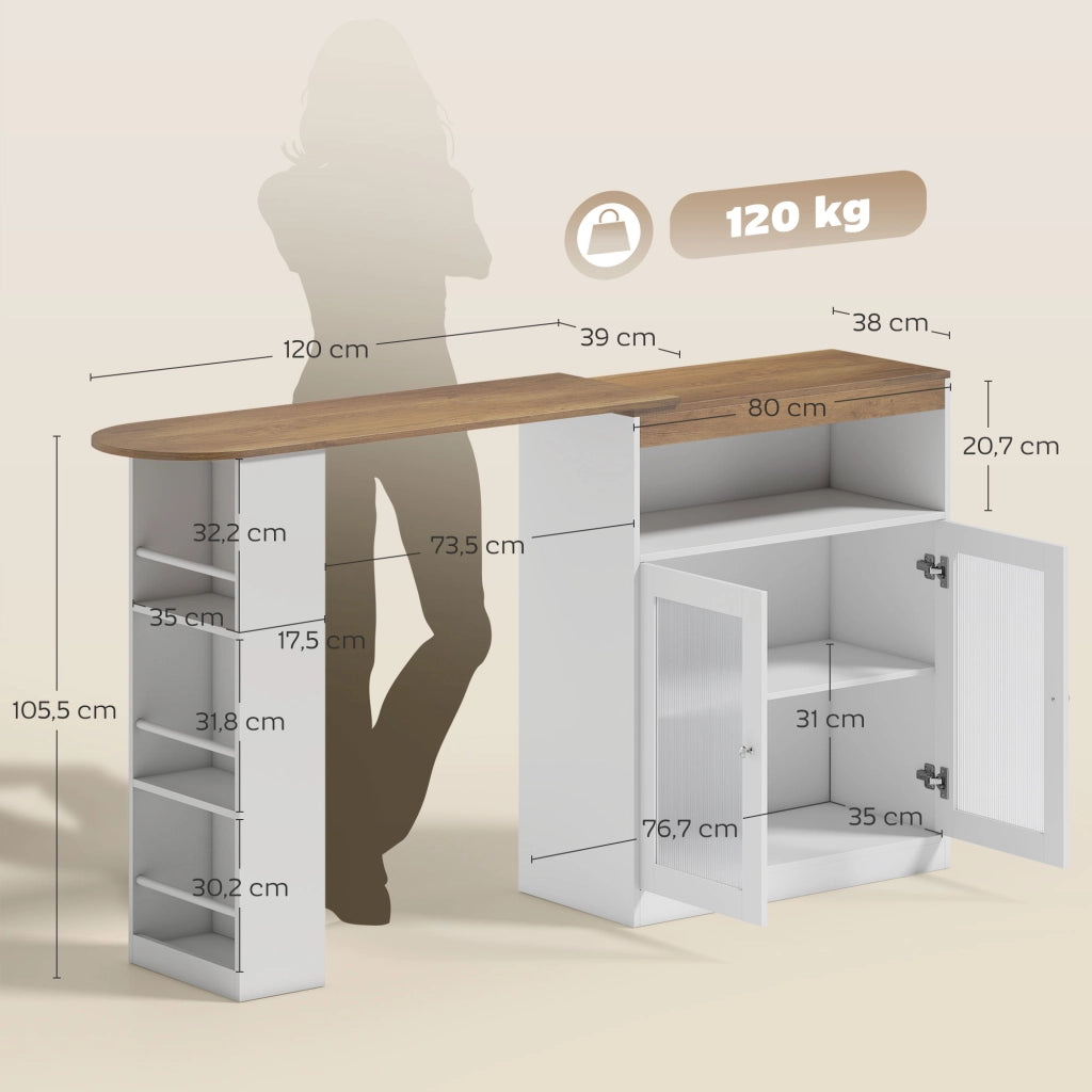 Tavolo da bar allungabile e girevole 90¡ã ¨C zephmum ¨C Bianco e naturale 150x80x105,5 cm