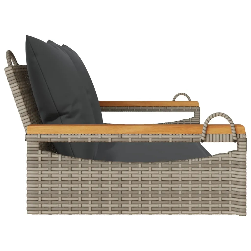 Panca da Giardino | Panchina Dondolo con Cuscini Grigia 109x62x40 cm in Polyrattan
