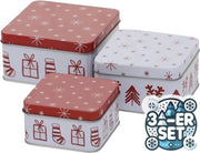 Set di 3 scatole di biscotti in metallo per biscotti quadrato Natale renna rosso bianco ordinati H5-6 cm