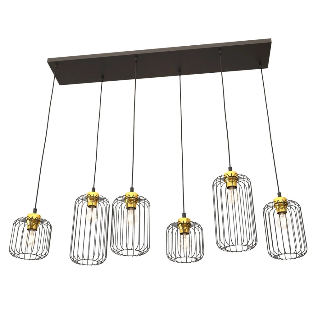 Lampada a sospensione industriale VANDER nero oro 6xE27