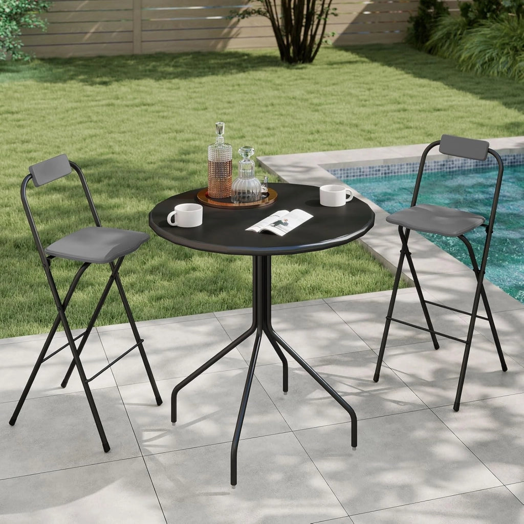 Set di 2 Sgabelli da Bar Pieghevoli, Sedie per Esterni con Schienale Inclinabile, Seduta Curvata e Poggiapiedi, Sgabelli Alti con Struttura in Metallo per Balcone, Terrazza, Giardino (Grigio)