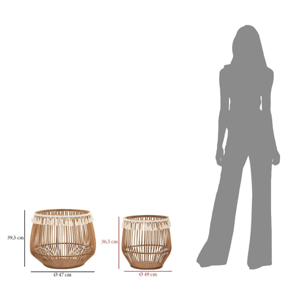 Cestoni Fuji in rattan naturale — coppia Ø 47x39,5 e Ø 34x36,5 cm