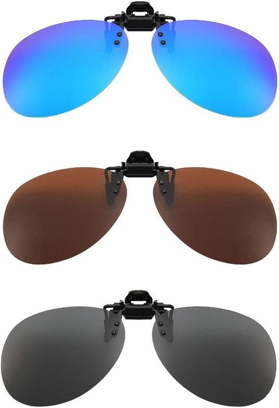 Tre paia di occhiali da sole senza montatura - clip per occhiali da sole polarizzati - clip per occhiali da sole pieghevoli - Nero Grigio - Unico dimensione.